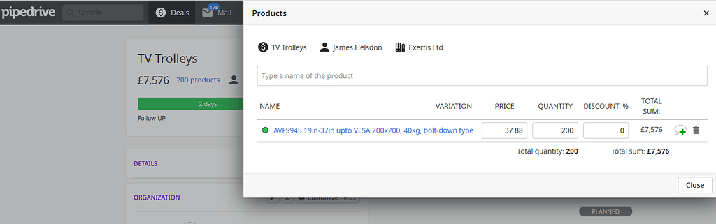 Report on "Products" contained in Deals - App Development - Pipedrive ...