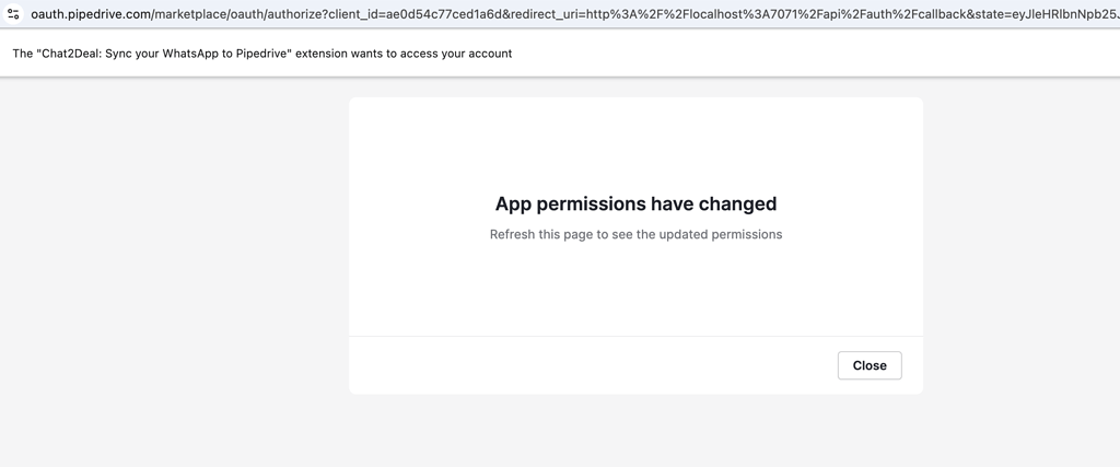 OAuth Authorization shows "App permissions have changed" - cannot ...