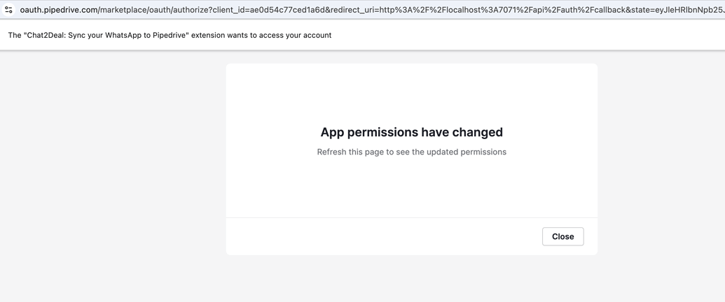 OAuth Authorization shows "App permissions have changed" - cannot ...