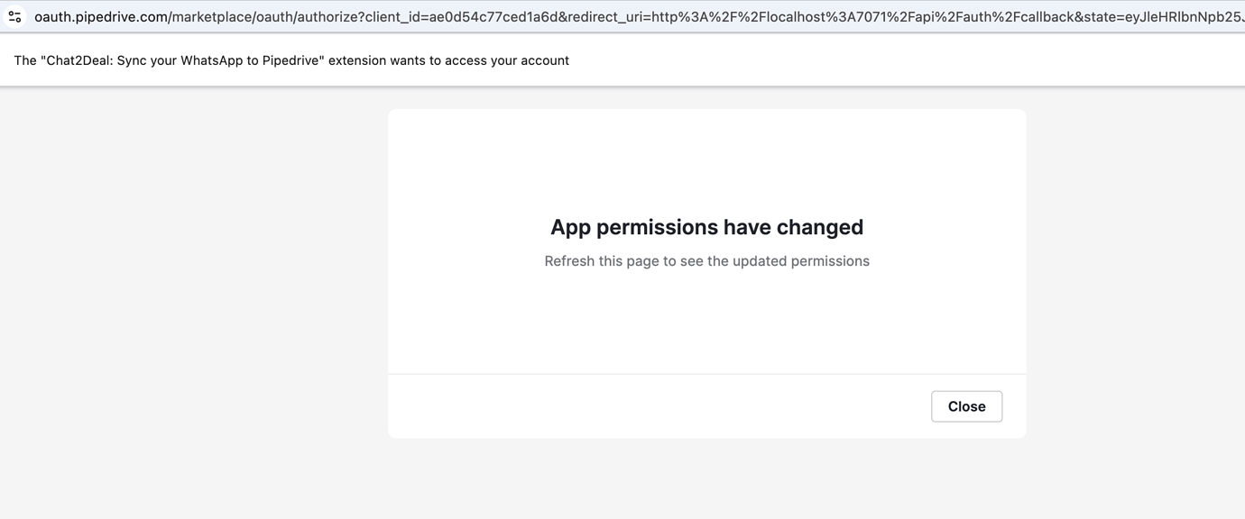 OAuth Authorization shows "App permissions have changed" - cannot ...